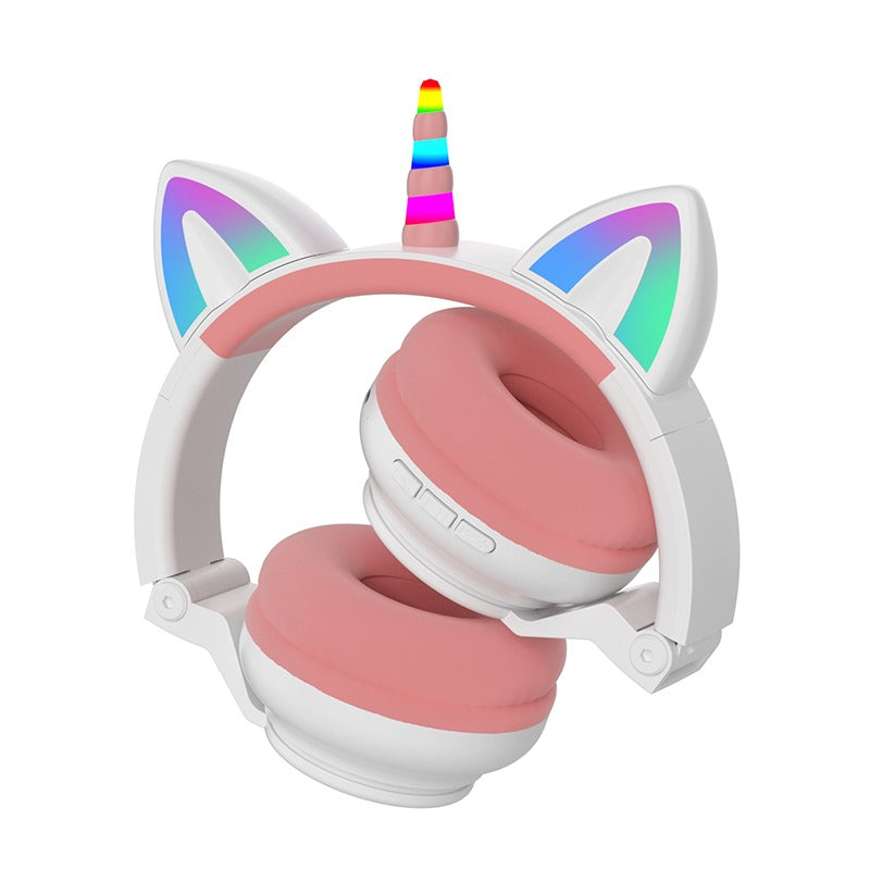 TEQ Cute Kids Headphones Pink Glowing LED Wireless Unicorn Headphone TEQ Cute Kids Headphones Pink Glowing LED Wireless Unicorn Headphone